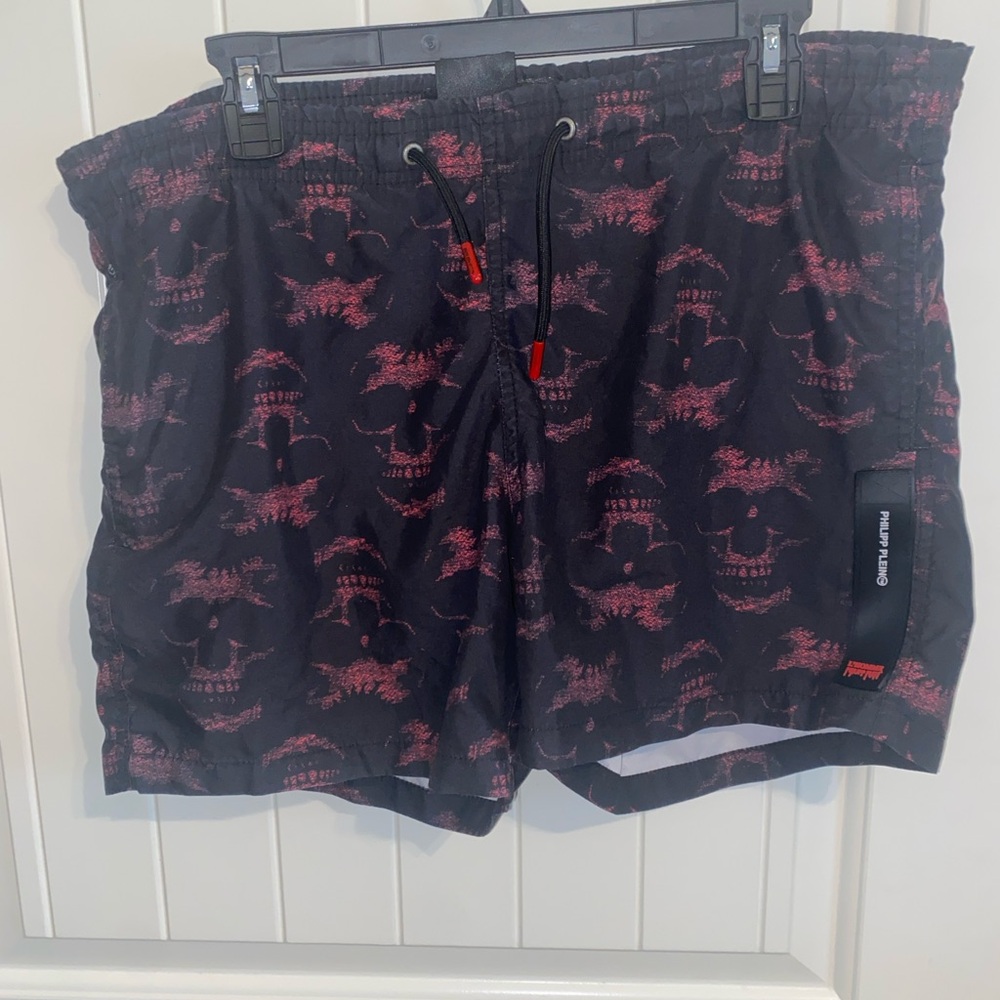 Philipps Plein Men's Black & Red Skull Swim Shorts